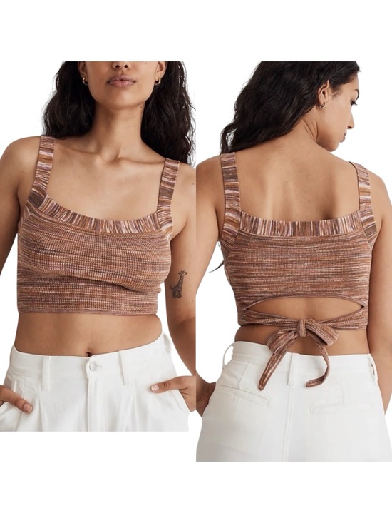 Madewell Tops - MADEWELL Space Dyed Tie Back Crop Sweater Tank Small Linen Blend Knit Top